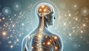 Illustration eines menschlichen Körpers mit einem leuchtenden Fasziennetzwerk, das die Bedeutung und Auswirkungen von Faszienverklebungen symbolisiert.