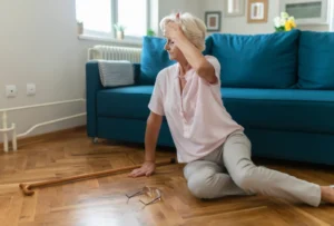 Dieses Bild zeigt eine ältere Person nach einem Sturz, der das Risiko für schwerwiegende Verletzungen im Alter verdeutlicht. Stürze können die Lebensqualität erheblich beeinträchtigen, und es ist entscheidend, präventive Maßnahmen zu ergreifen, um das Risiko zu minimieren. Erfahren Sie mehr über Sturzprävention und die Bedeutung von Physiotherapie, um die Mobilität und Sicherheit im Alter zu fördern