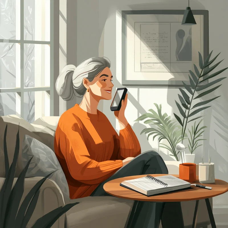 Frau mittleren Alters telefoniert mit einer Physiotherapiepraxis im Dortmunder Kreuzviertel, um einen Termin zu vereinbaren