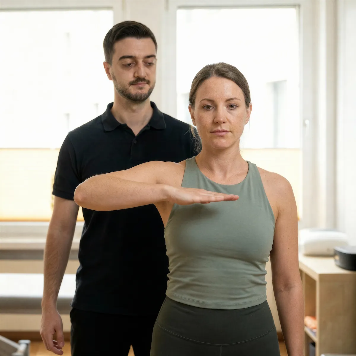Physiotherapeut Sercan Gürbüz bei einer professionellen Krankengymnastik-Behandlung in der Praxis Physiotherapie TheraMediCom in Dortmund.
