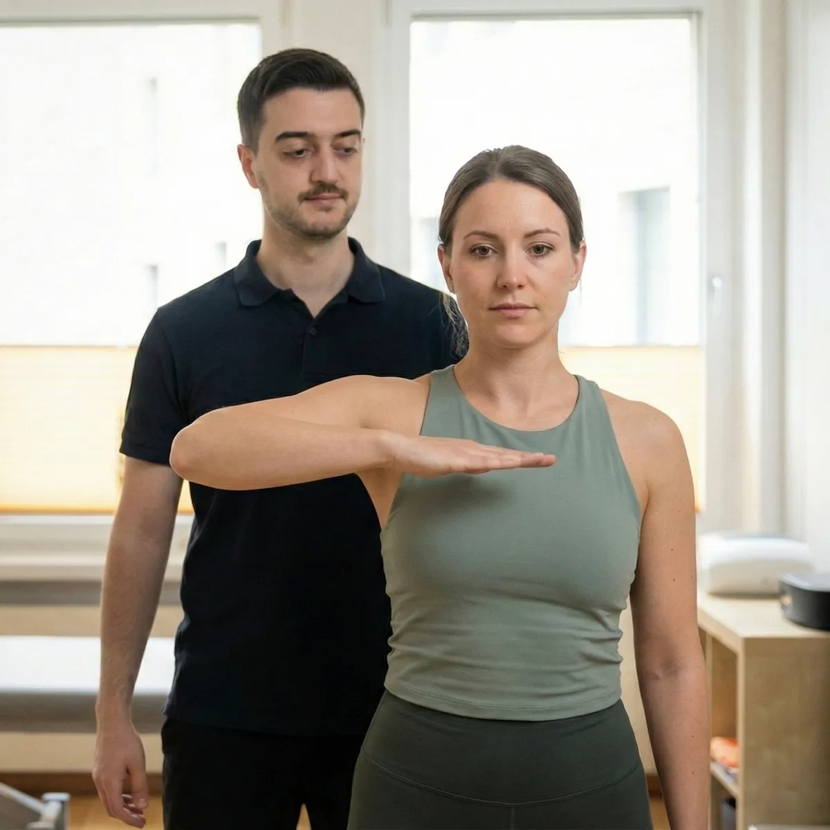 Physiotherapeut Sercan Gürbüz bei einer professionellen Krankengymnastik-Behandlung in der Praxis Physiotherapie TheraMediCom in Dortmund.